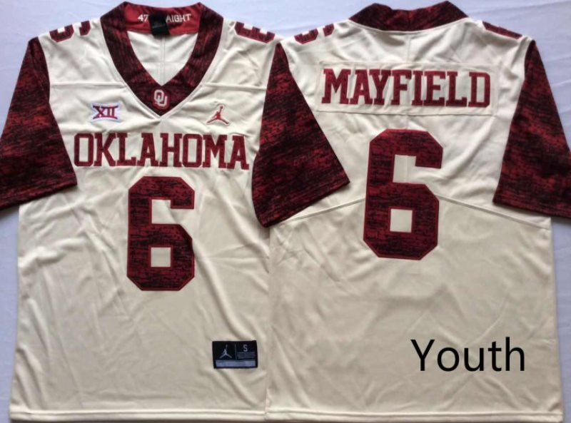 NCAA Oklahoma Sooners 6 Baker Mayfield White 47 Game Winning Streak College Football Youth Jersey