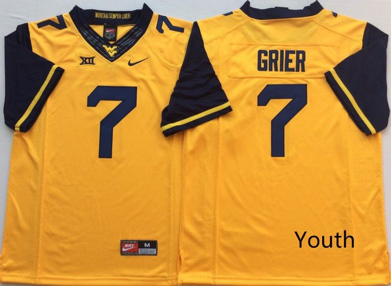 NCAA West Virginia Mountaineers 7 Will Grier Gold Football Youth Jersey