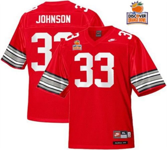 NCAA Ohio State Buckeyes 33 Pete Johnson Red Legends of the Scarlet and Gray Throwback 2014 Discover Orange Bowl Patch Men Jersey