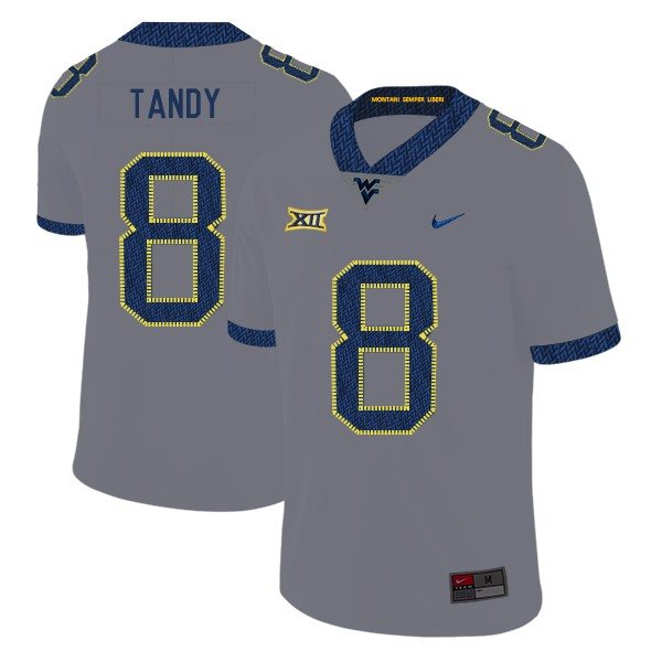 NCAA West Virginia Mountaineers 8 Keith Tandy Gray College Football Men Jersey