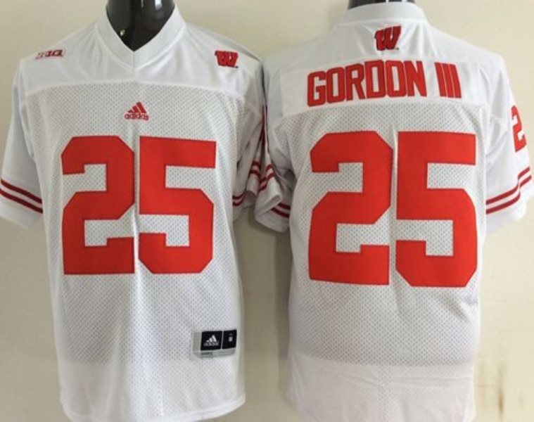 NCAA Wisconsin Badgers 25 Melvin Gordon III White Men Jersey Big Patch