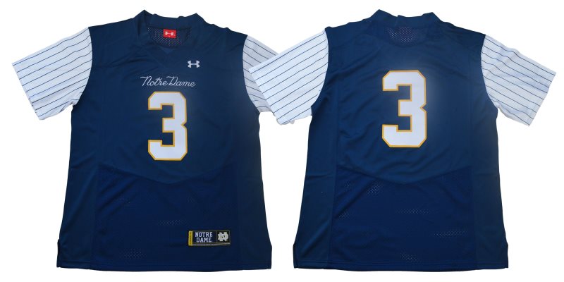 NCAA Notre Dame Fighting Irish 3 Blue Under Armour College Throwback Football Men Jersey