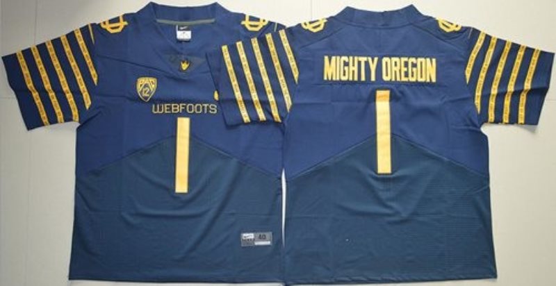 NCAA Oregon Ducks 1 Mighty Oregon Navy Blue Webfoots 100th Rose Bowl Game Elite Men Jersey