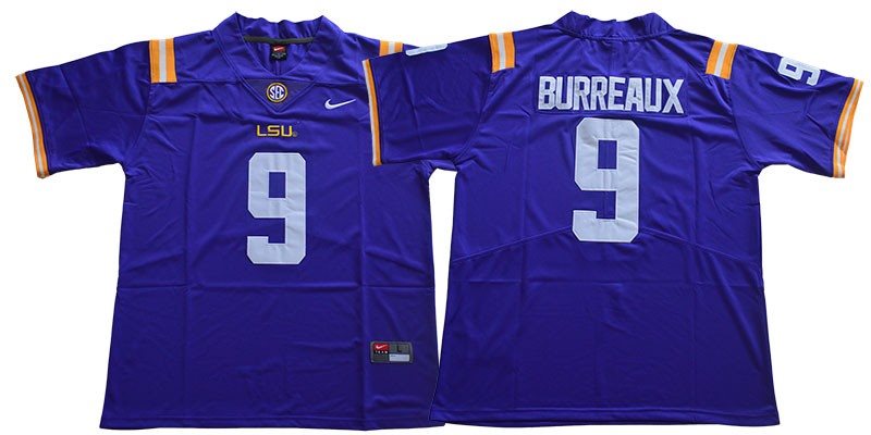 NCAA LSU Tigers 9 Joe Burreaux Purple Nike College Football Men Jersey