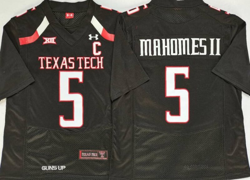 NCAA Texas Tech Red Raiders 5 Patrick Mahomes II Black C Patch College Football Men Jersey