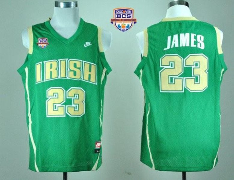 NCAA Notre Dame Fighting Irish 23 Lebron James Green Basketball 2013 BCS National Championship Men Jersey