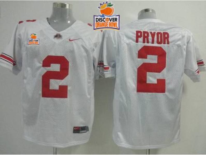 NCAA Ohio State Buckeyes 2 Terrelle Pryor White 2014 Discover Orange Bowl Patch Men Jersey