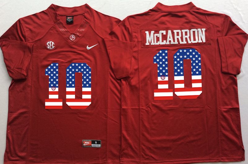 NCAA Alabama Crimson Tide 10 AJ McCarron Red USA Flag Men Jersey