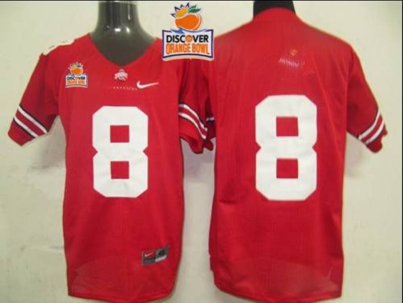 NCAA Ohio State Buckeyes 8 Red 2014 Discover Orange Bowl Patch Men Jersey