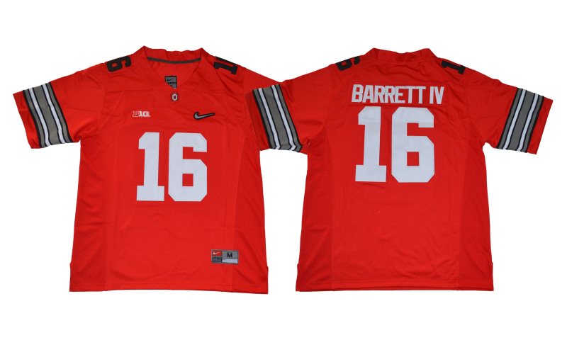 NCAA Buckeyes 16 J.T. Barrett IV Red With Diamond Logo Football Men Jersey