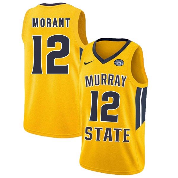 NCAA Murray State Racers 12 Ja Morant Yellow College Basketball Men Jersey
