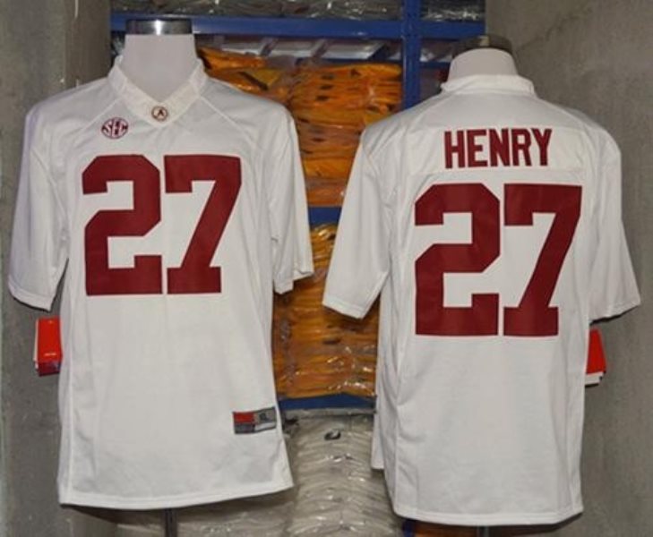 NCAA Alabama Crimson Tide 27 Derrick Henry White Men Football Jersey