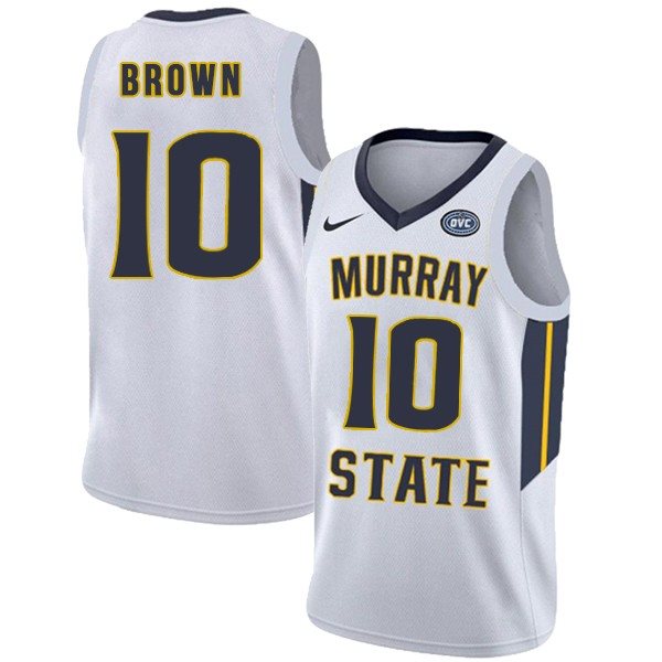 NCAA Murray State Racers 10 Tevin Brown White College Basketball Men Jersey