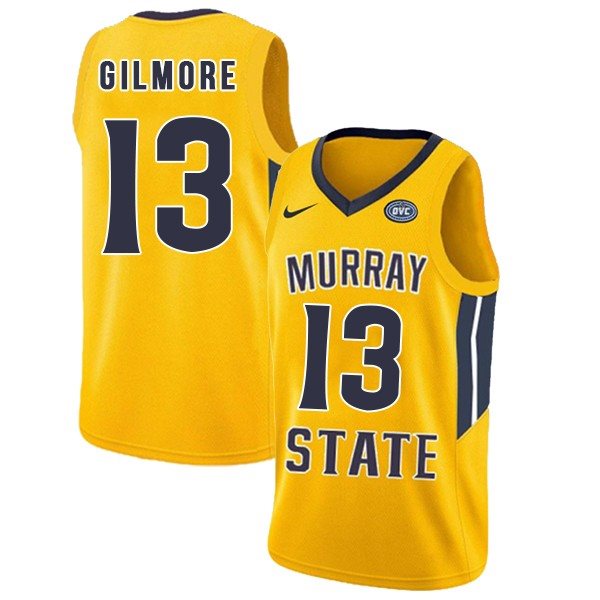 NCAA Murray State Racers 13 Devin Gilmore Yellow College Basketball Men Jersey