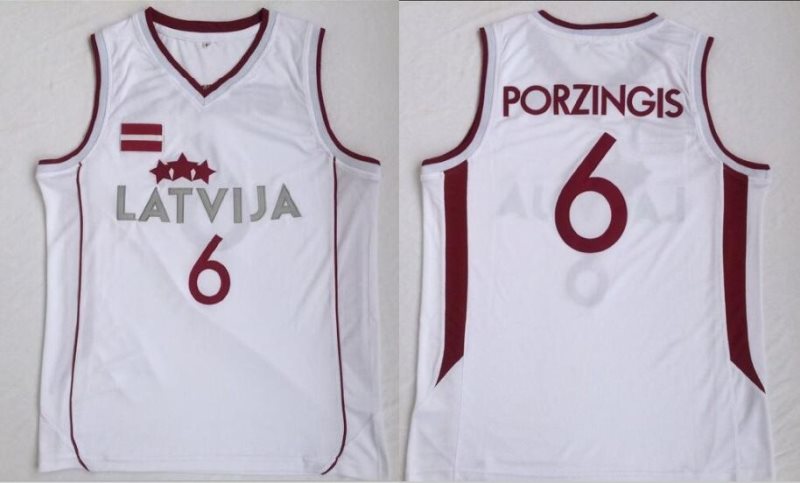 NCAA Team Latvija 6 Kristaps Porzingis White National Basketball Men Jersey