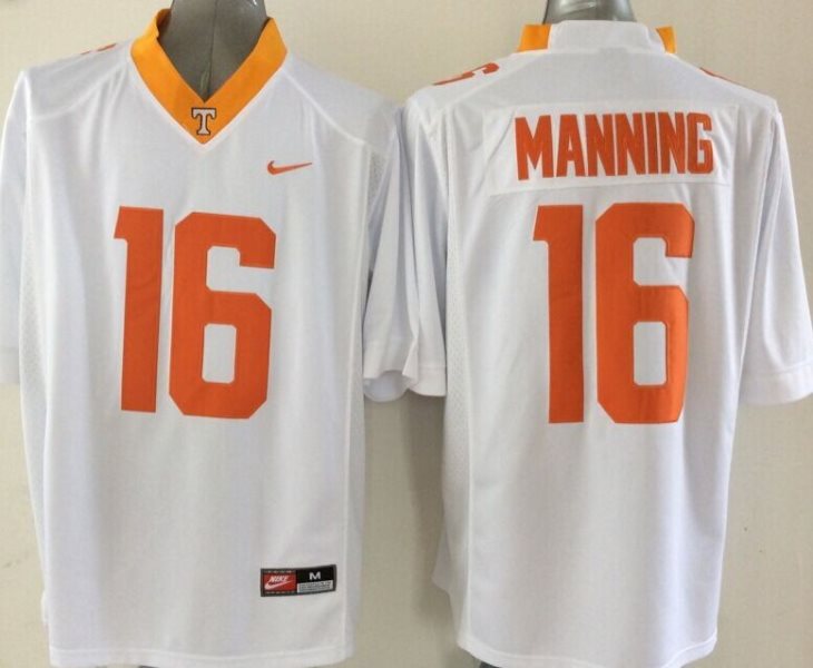 NCAA Tennessee Volunteers 16 Peyton Manning White Orange Men Jersey
