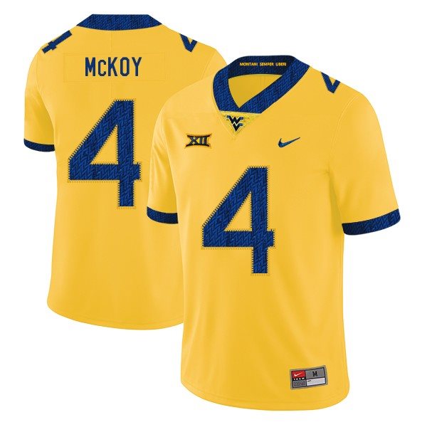 NCAA West Virginia Mountaineers 4 Kennedy McKoy Yellow College Football Men Jersey