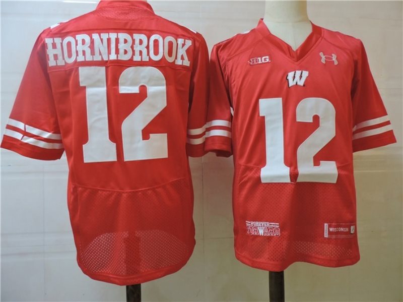 NCAA Wisconsin Badgers 12 Hornibrook Red Men Jersey