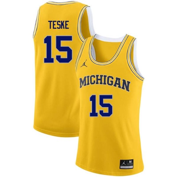 NCAA University of Michigan 15 Jon Teske Yellow College Basketball Men Jersey