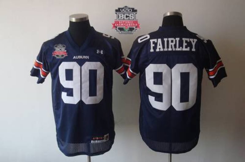 NCAA Auburn Tigers 90 Fairley Blue 2014 BCS Bowl Patch Men Jersey