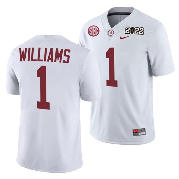 NCAA Alabama Crimson Tide 1 Jameson Williams 2022 Patch White College Football Limited Men Jersey