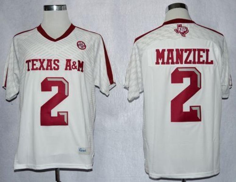NCAA Texas A&M Aggies 2 Johnny Manziel White New SEC Patch Men Jersey