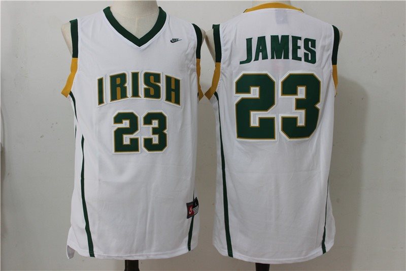 NCAA Notre Dame Fighting Irish 23 Lebron James White Basketball Men Jersey
