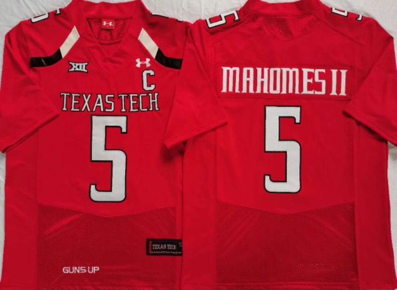 NCAA Texas Tech Red Raiders 5 Patrick Mahomes II Red C Patch College Football Men Jersey