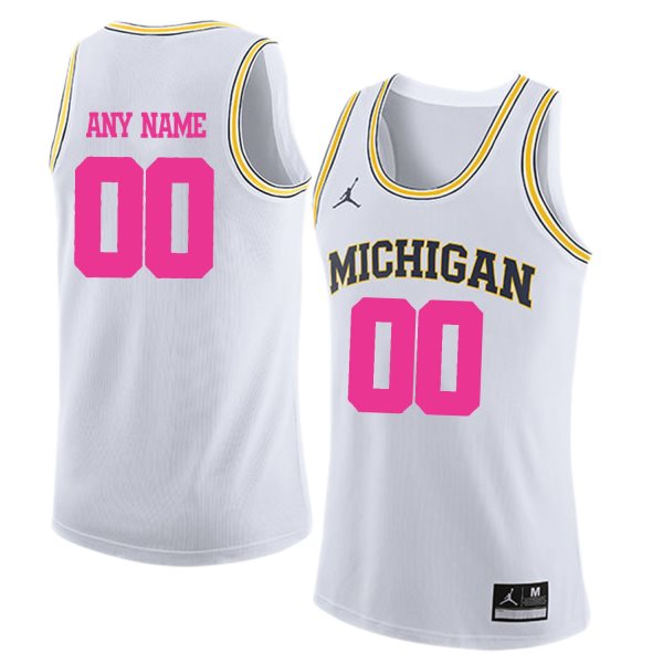 NCAA University Of Michigan White 2018 Breast Cancer Awareness Men's Customized College Basketball Men Jersey
