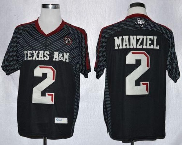 NCAA Texas A&M Aggies 2 Johnny Manziel Black New SEC Patch Men Jersey