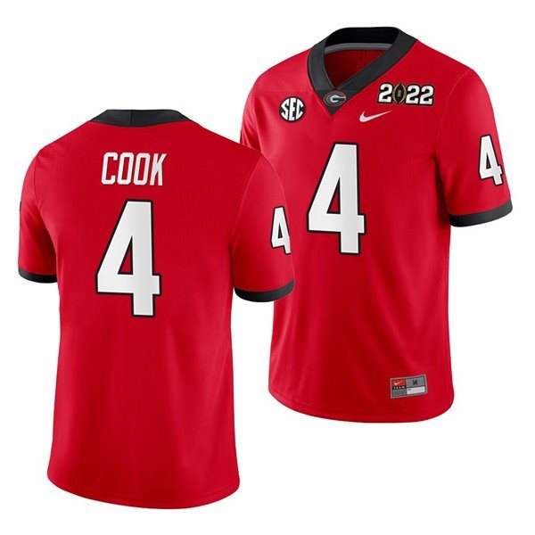 NCAA Georgia Bulldogs 4 James Cook 2022 Patch Red College Football Limited Men Jersey