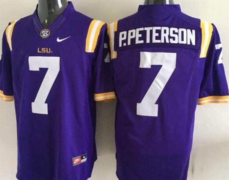 NCAA LSU Tigers 7 P.Peterson Purple Men Jersey With SEC Patch