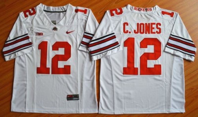 NCAA Ohio State Buckeyes 12 Cardale Jones White Diamond Quest Men Jersey With Big10 Patch