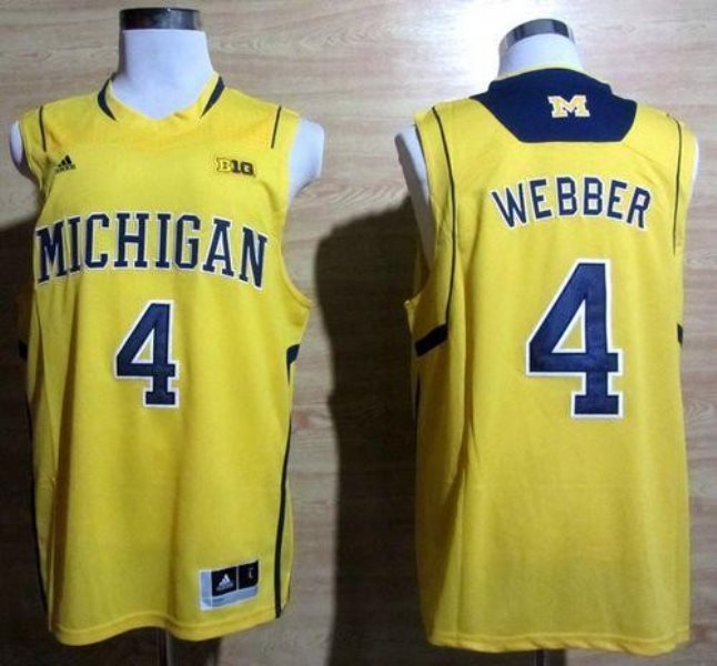 NCAA Michigan Wolverines 4 Chris Webber Gold Basketball Men Jersey