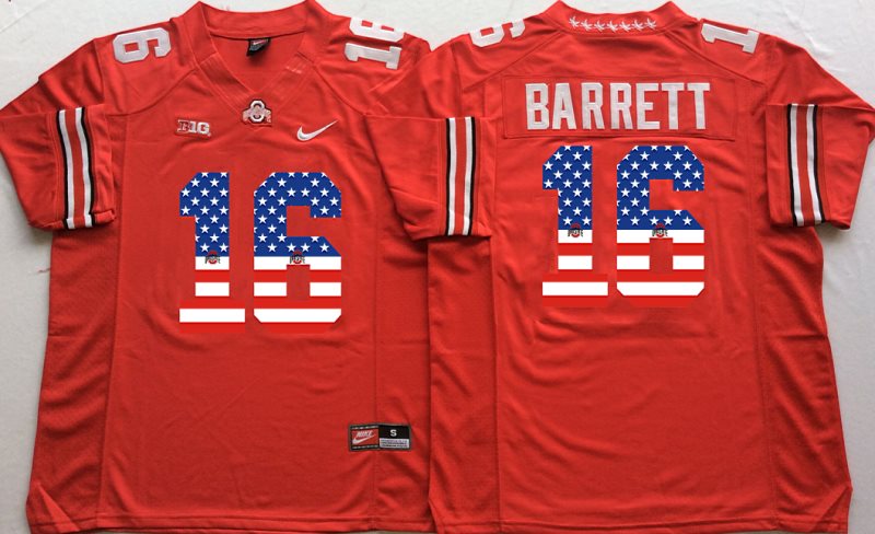 NCAA Ohio State Buckeyes 16 J.T. Barrett Red USA Flag Football Men Jersey