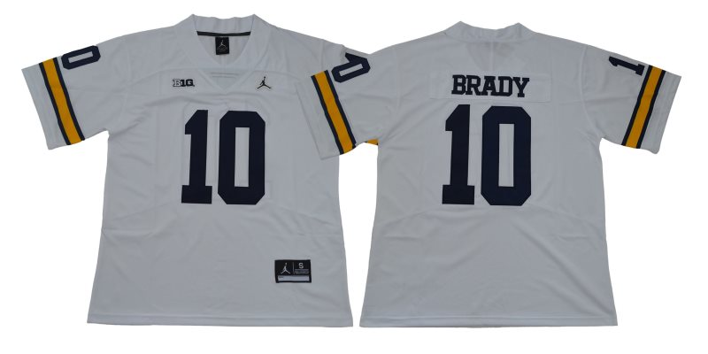 NCAA Michigan Wolverines 10 Tom Brady White College Football Legend Men Jersey