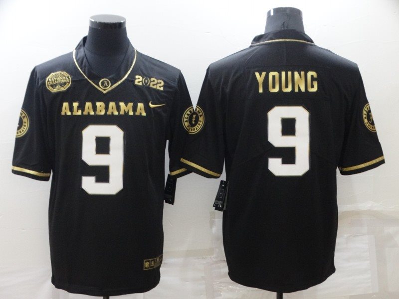 NCAA Alabama Crimson Tide 9 Bryce Young 2022 Patch Black Gold College Football Limited Men Jersey