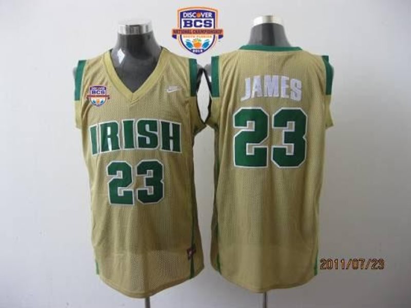 NCAA Notre Dame Fighting Irish 23 Lebron James Earth Yellow Basketball 2013 BCS National Championship Men Jersey
