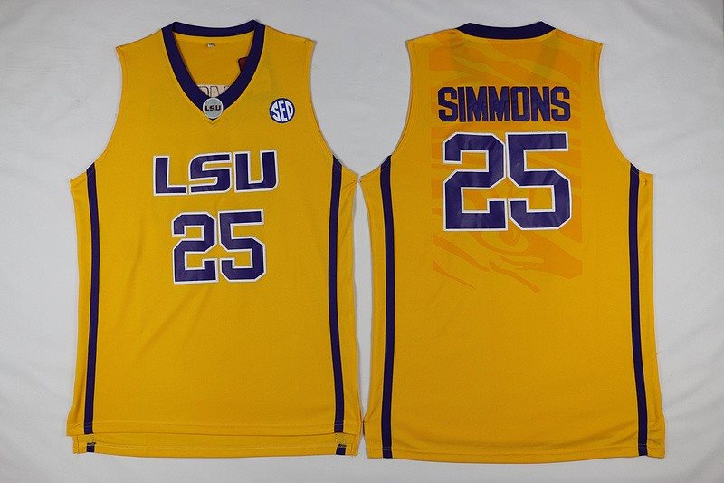 NCAA LSU Tigers 25 Ben Simmons Yellow Basketball Men Jersey