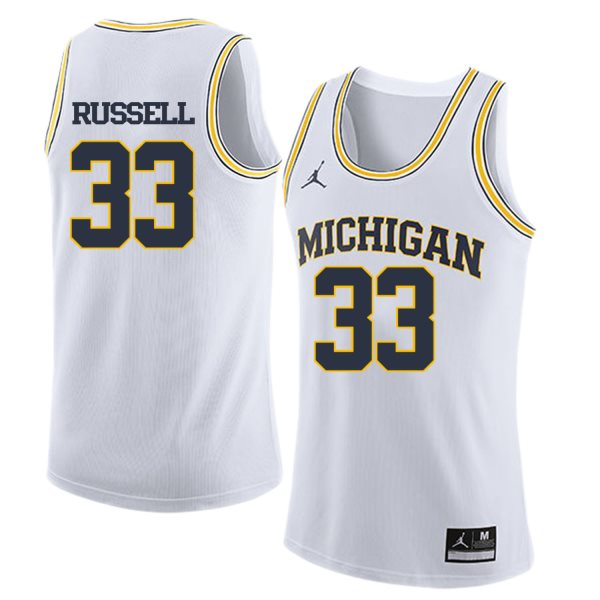 NCAA University of Michigan 33 Cazzie Russell White College Basketball Men Jersey