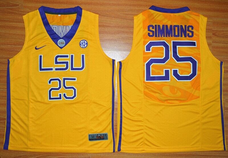 NCAA LSU Tigers 25 Ben Simmons Yellow Basketball Men Jersey