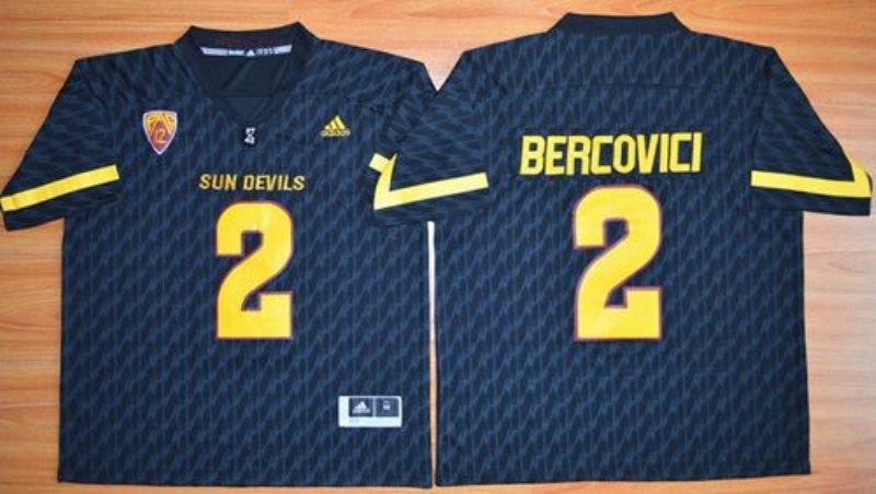NCAA Arizona State Sun Devils 2 Mike Bercovici New Black PAC-12 Patch Men Jersey