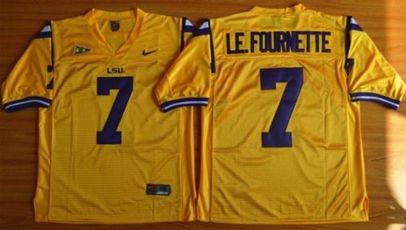 NCAA LSU Tigers 7 Leonard Fournette Gold Men Jersey With SEC Patch