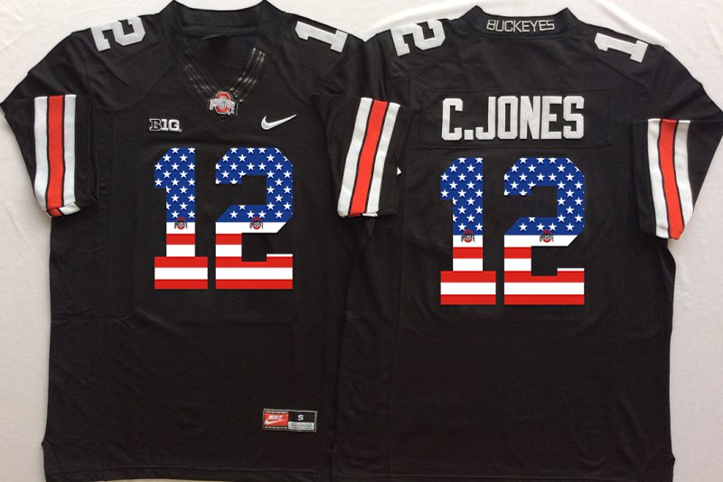 NCAA Ohio State Buckeyes 12 C.Jones Black USA Flag Football Men Jersey