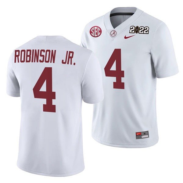 NCAA Alabama Crimson Tide 4 Brian Robinson Jr. 2022 Patch White College Football Limited Men Jersey