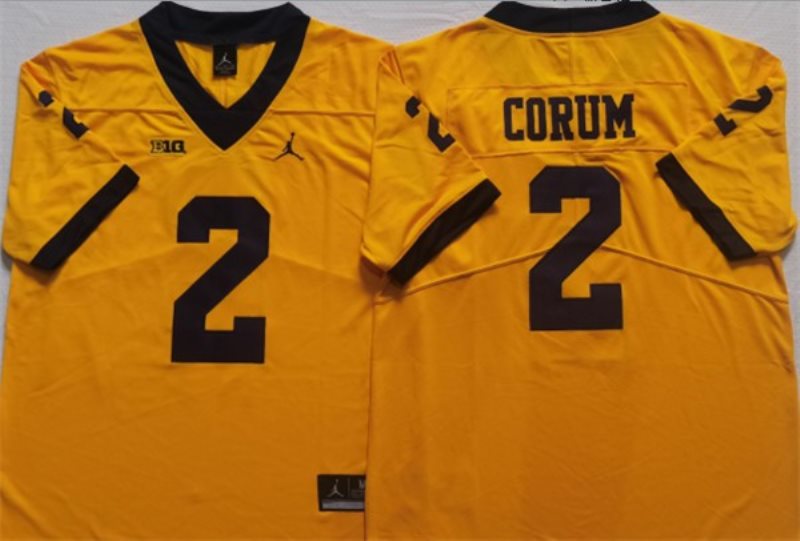 NCAA Michigan Wolverines 2 CORUM Yellow Men Jersey