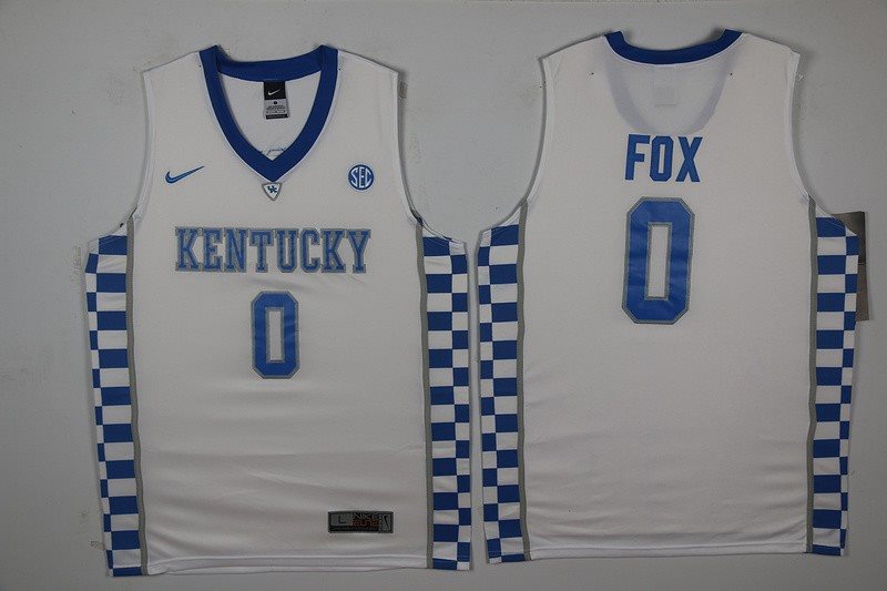 NCAA Kentucky Wildcats 0 De'Aaron Fox White Basketball Men Jersey