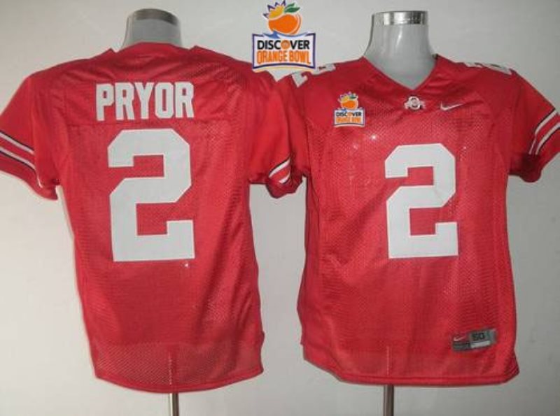 NCAA Ohio State Buckeyes 2 Terrelle Pryor Red 2014 Discover Orange Bowl Patch Men Jersey
