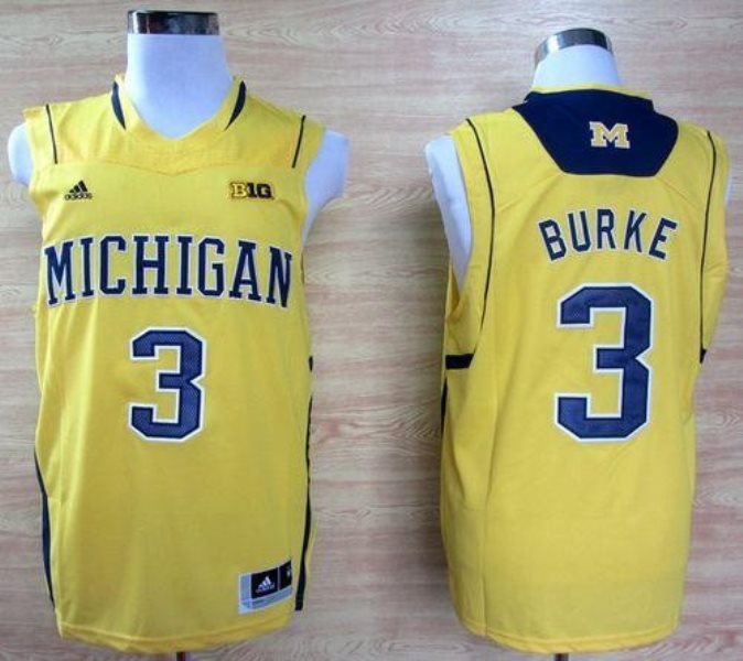 NCAA Michigan Wolverines 3 Trey Burke Gold Basketball Men Jersey