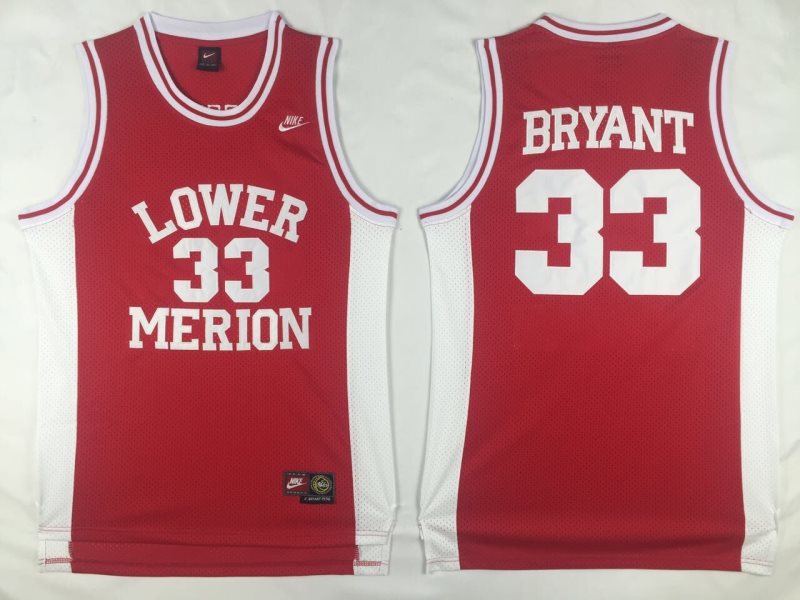 High School Lower Merion 33 Kobe Bryant Red High School Lower Merion Men Basketball Jersey